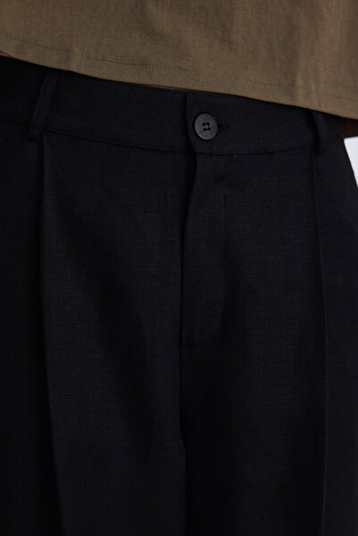 BE BLUE Black Pleated Linen Pants