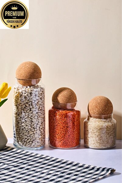 Perotti Peortti Sughero 3'lü Top Mantar Kapaklı Cam Kavanoz Ve Baharatlık Set...