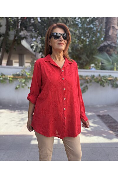 DenizEge Brode Pattern Shirt Red