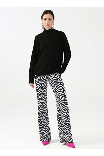 Fabrika Normal Bel Geniş Fit Siyah - Beyaz Kadın Pantolon YMN-28