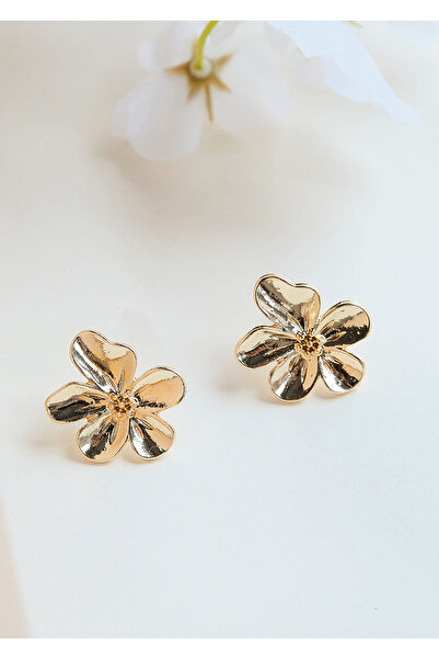 AURRARİ Gold Minimal Çiçek Küpe
