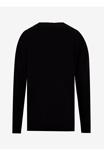 Fabrika Siyah Kadın V Yaka Geniş Fit Düz Kazak POOLL