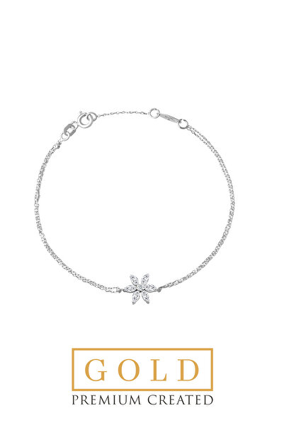 So CHIC... Beyaz Altın Sertifikalı Premium Created Taşlı Çiçek Figürlü 20 Cm Bileklik