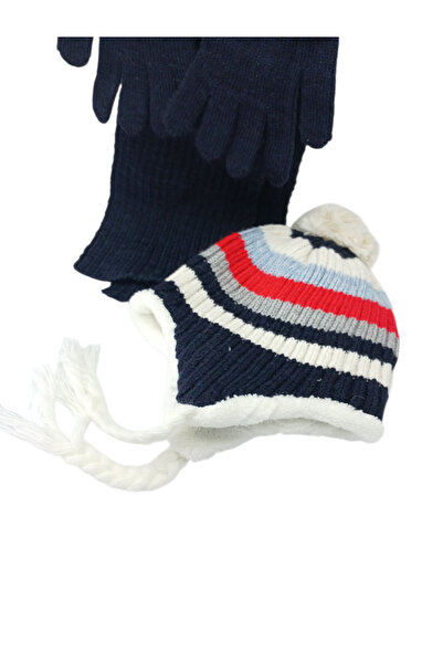 Mustran Children's Scarf, Beanie, Gloves Set of 3 Unisex Waiter Pom-Pom Furry Drawstring Knitwear Winter Gift