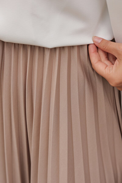 comstar Γυναικεία Basic Ψηλόμεση Πλισέ Φαρδιά Μινκ Μακριά Φούστα