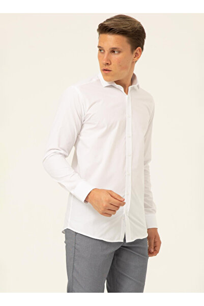 SÜVARİ Cămașă albă solidă din bumbac, cu potrivire apropiată, ușor de călcat