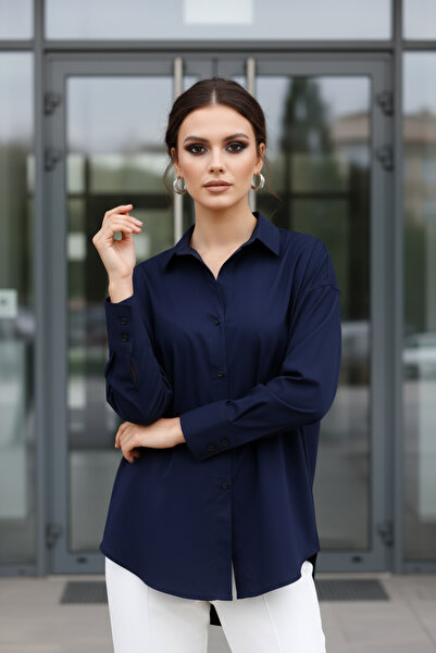 PASTELASTORE Синя 96% бавовна Еластична поплін Жіноча сорочка 1163