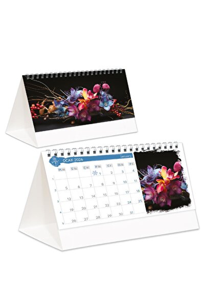 StickerArt 2026 Çiçekler Piramit Masa Takvimi Masaüstü Takvim 24x17 Cm