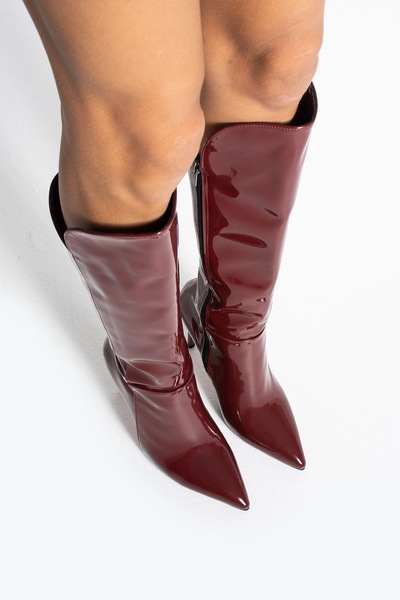 Şan's Shoes Bordó lakkbőr női magassarkú csizma