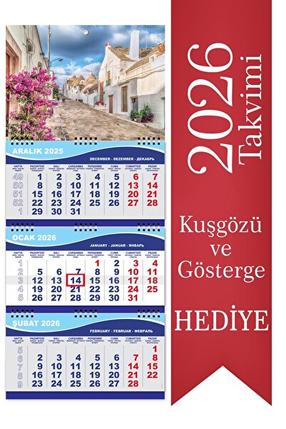 StickerArt 2026 Orta Boy Gemici Takvimi Denizci Duvar Takvimi 31x70 cm