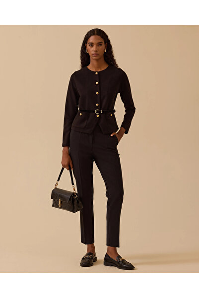 SCL Yuvarlak Yaka Düğmeli Kemerli Ceket