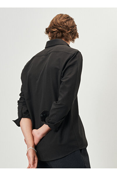 ALTINYILDIZ CLASSICS Slim Fit Düğmeli Yaka Oxford Siyah Erkek Gömlek 4A2000000050