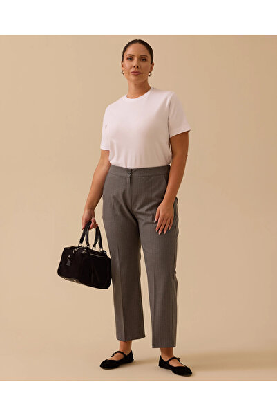 Gala-Xi Plus Size Striped Pattern Classic Trousers