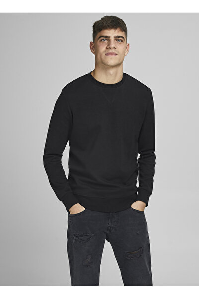 Jack & Jones Bisiklet Yaka Siyah Erkek Sweatshırt 12181903_JJEBASIC SWEAT CRE...