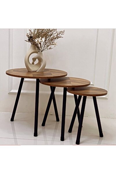 Golden Bark Serving Coffee Tables Set Of 3 Pieces, 34CM, Add Elegance To Your Home -  BROWN/BLACK