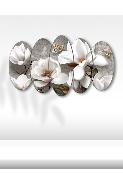 EVLOYA Beyaz Manolya Çiçekleri - 5 Parçalı Tablo