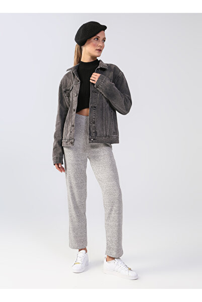 LİMON COMPANY Lastikli Bel Standart Kalıp Gri Melanj Kadın Pantolon MADOKS