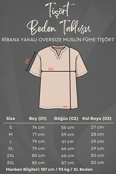 SİDE OTANTİK Ribbed Collar Oversize Muslin Half Sleeve Comfort Smoked Men's T-Shirt