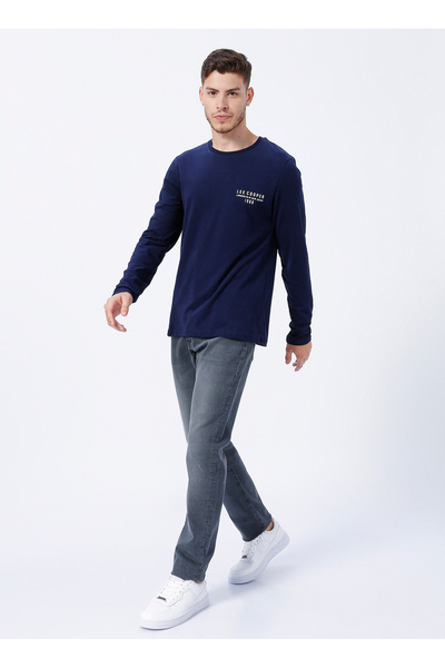 Lee Cooper Чоловіча футболка з принтом на комірі, синя 231 LCM 242006 RENZO