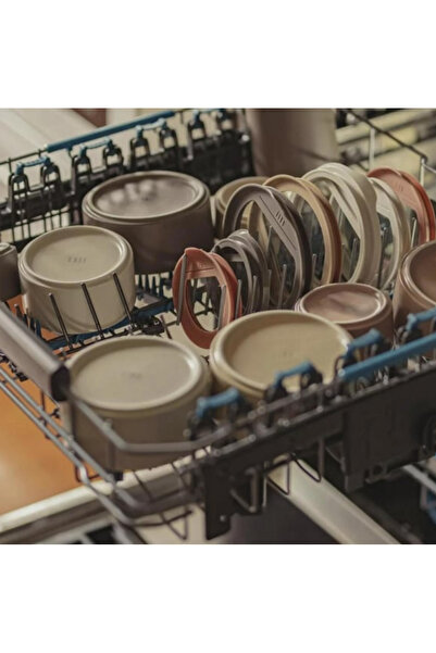 NEOFLAM Fika One 5 Parça Seramik Cam Kapaklı Saklama Kabı Bej Rengi PFOA içermez