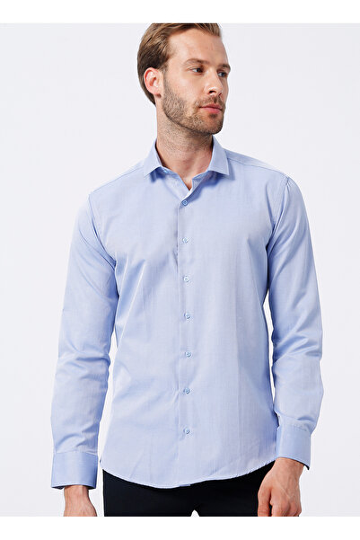 SÜVARİ Slim Fit Klasik Yaka Armürlü Mavi Erkek Gömlek GM2024700322
