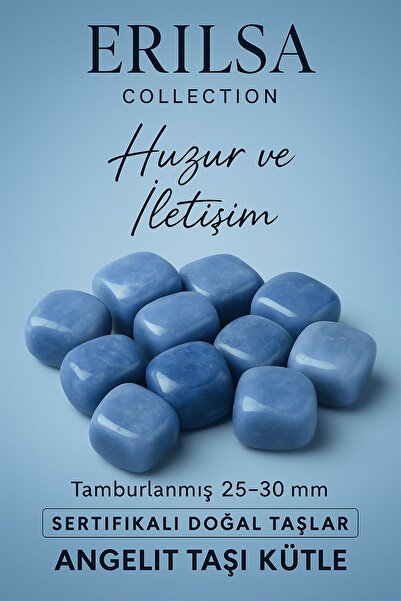 Tesbih Atölyesi Sertifikalı Doğal Angelit Taşı Kütle 25-30 mm - Tamburlanmış ...