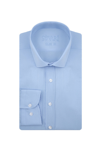 SÜVARİ Ανδρικό πουκάμισο Slim Fit Classic με γιακά μονόχρωμο μπλε GM1007100443