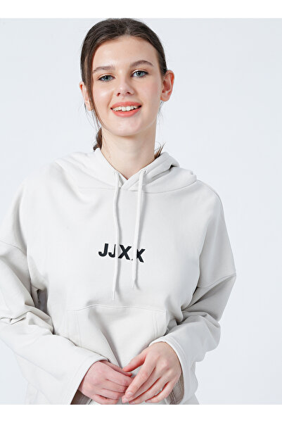 JJXX Hanorac cu glugă, culoare crem, pentru femei, JXCARLA LS OVERSIZE HOODIE BY