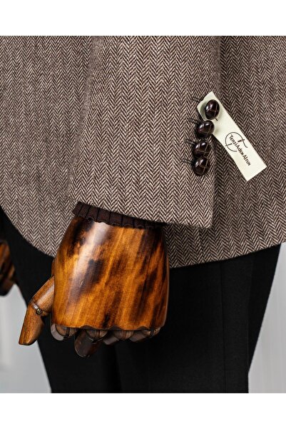 TerziAdemAltun Италиански стил, тясна кройка, рибена кост, мъжко сако, кафяво, T13298