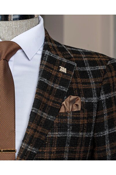 TerziAdemAltun Италиански стил, тънък крой, карирана мъжка сако, черно T13437