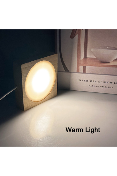 Choice قاعدة إضاءة ليلية LED خشبية مربعة 6/8/10 سم بإضاءة دافئة 10 سم، حامل عرض خشبي مزخرف ثلاثي الأبعاد