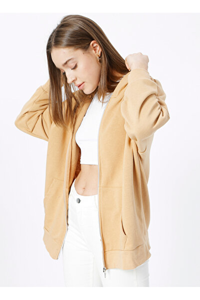 Fabrika Kapüşon Yaka Düz Deve Tüyü Kadın Sweatshırt TATAM