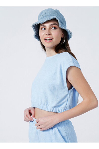 LİMON COMPANY Bisiklet Yaka Standart Kalıp Mavi Kadın Bluz - Larre