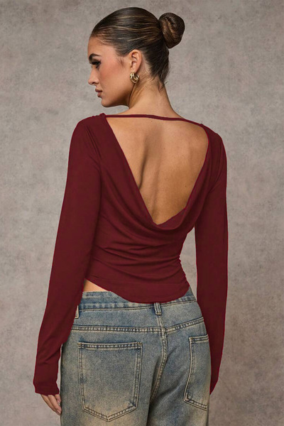 ecemore Sırt Dekolteli Degaje Yaka Uzun Kollu Bluz