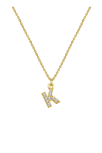 Gimora Gümüş Üzeri 14 Ayar Altın Kaplama Taşlı K Harfi Kolye