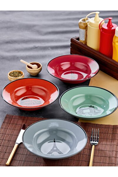 EMBazaar 4-Piece Colorful City Patterned Mini 20 cm Salad Plate/Pasta Plate/Deep Plate/