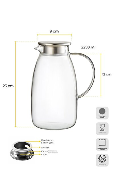 Perotti Savio Şeffaf Ahşap Kapaklı Wood Sürahi 2250 ml