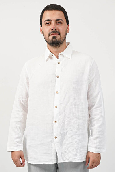 SİDE OTANTİK Cămașă de muselină pentru bărbați, cu guler, croială relaxată (l...