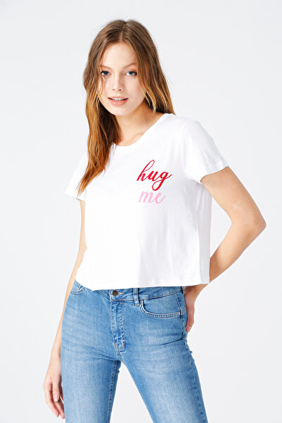 Fabrika Kadın Beyaz Bisiklet Yaka T-Shirt ELIZ