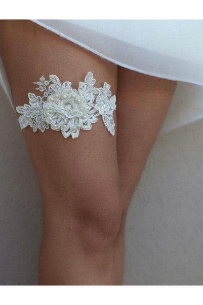 VENÜS MODA by Pınar Bridal Garter Wedding Garter French Guipure Bead Embroidered Bridal Accessory Single with Lycra on the Back