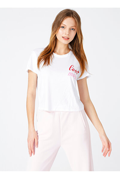 Fabrika Kadın Beyaz Bisiklet Yaka T-Shirt