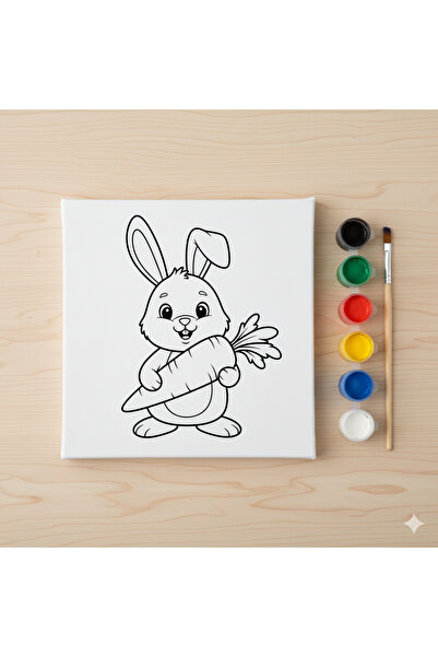 Hobiuniverse Çocuklar İçin Sevimli Tavşan Akrilik Boyama Seti & Tuval | Havuç...