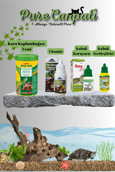 PureCanpati Kara Kaplumbağası Bakım Seti (Sera Yem +Vitamin + Kabuk Koruyucu ...