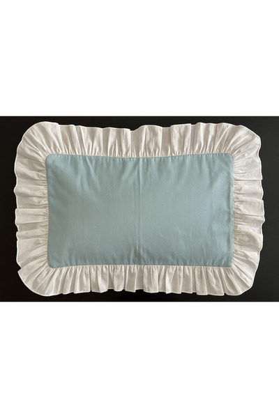 calinahome غطاء وسادة مكشكش باللون الأزرق الفاتح والأبيض