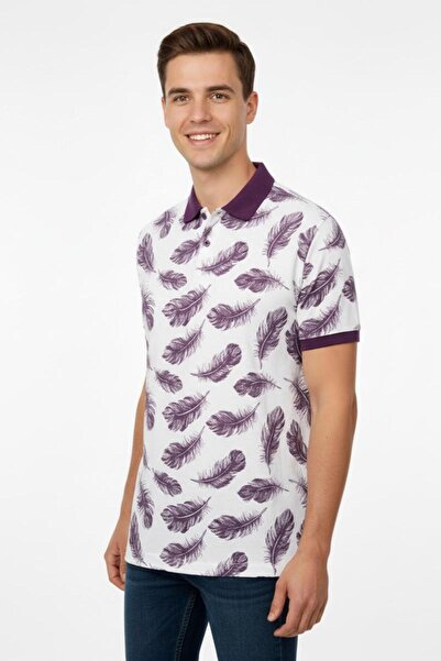 naykı Чоловіча футболка з поло-коміром і листяним візерунком BGL-ST00524