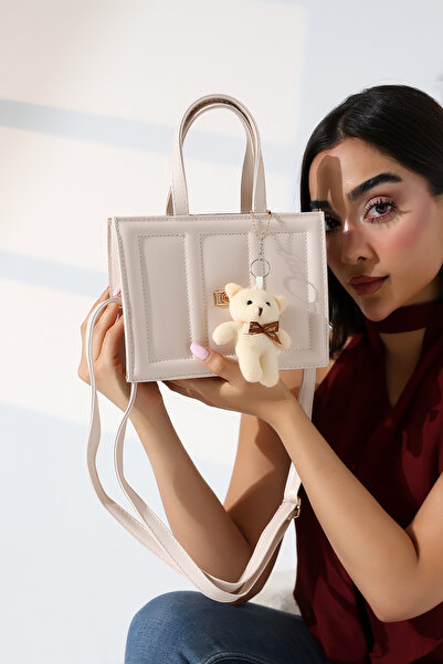 Moda Lime Women's Beige Box Bag with Teddy Bear