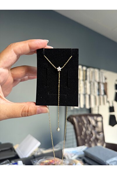 DGK COLLECTİON 14k gold renk Yıldız taşlı Y form dekolte kolyesi hipoalerjenik premium seri