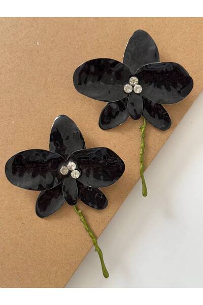 Luxiva Black Bijouterie Earrings with Floral Pattern