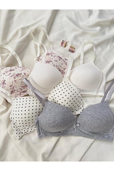 İNKO İÇ GİYİM Cotton Combed Cotton Wire-Free Unpadded 4-Piece Gathering Bra