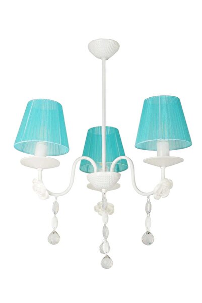 VENON Beril 3'Lü Camlı Taşlı Beyaz Şapka Turkuaz Avize Şapkalı Avize